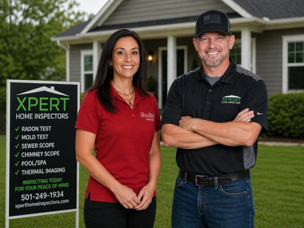 Brandon Tidwell with a Central Arkansas Realtor on-site at a home inspection